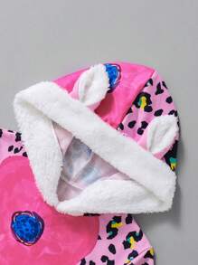 SHEIN Tween Girl Casual Cute Leopard Furry Cat Ear Patchwork Colorblock Dress - Hot Pink - View 6