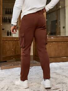 Manfinity Homme Men's Slim Fit Multi-Pocket Pants, Solid Color Casual And Fashionable For Daily Wear - Brown - View 2
