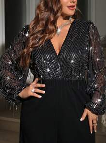 SHEIN Clasi 大码 V 领长袖休闲连体裤