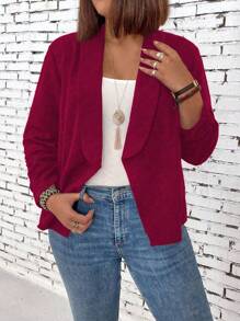 SHEIN LUNE Plus Size Damska Casualowa Jednolita Kolorowa Kurtka Z Kołnierzem Z Klapą Długi Rękaw Marynarka, Jesień Na Ubrania Na Nowy Rok