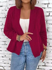 SHEIN LUNE Plus Size Damska Casualowa Jednolita Kolorowa Kurtka Z Kołnierzem Z Klapą Długi Rękaw Marynarka, Jesień Na Ubrania Na Nowy Rok