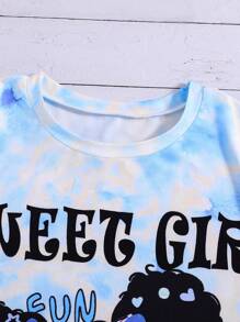 Teen Girl Casual Street Chic Girl Portrait Tie Dye Print T-Shirt - Baby Blue - View 3