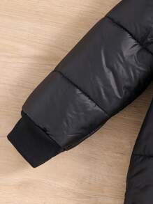 SHEIN Leap Crew 1 szt. Modna, swobodna, ciepła, termiczna kurtka z kapturem dla chłopców, wygodna na powrót do szkoły, urodziny, baby shower, przyjęcie dla dzieci, odpowiednia na jesień/zimę, płaszcz dla chłopca na zimę