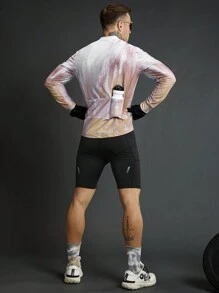 Manfinity Sport Polished Letter Print Tie-Dye Zipper Closure Collar Long Sleeve Cycling Jersey With Pockets - Multicolor - View 2