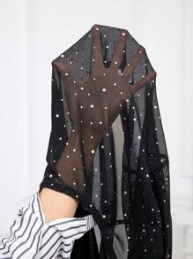 SHEIN Clasi Plus Size Women Rhinestone Mesh Long Sleeve Jacket And Slip Dress Elegant Fashion 2 Pieces Set - Black - View 3