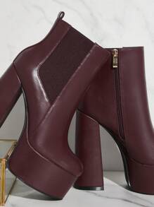 SHUZIA Botines de plataforma con tacón en forma de triángulo para mujer - Nuevos regalos para el Año Nuevo, el Día de San Valentín, y zapatos de verano para el Día de San Valentín - Burdeos - Ver 5