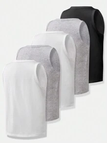 SHEIN 5 件套 男童纯色柔软棉质休闲无袖汗衫