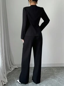 Elenzga Elegant Work Attire V-Neck Slim Fit Single Breasted Women Suit Set, Autumn