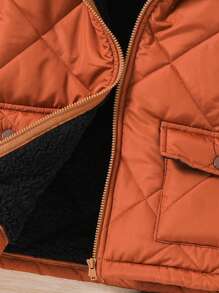 SHEIN 1 件装年轻男童休闲可爱舒适保暖宽松连帽棉服外套，适合外出、上学、日常聚会、秋冬季