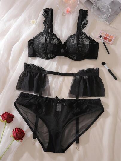 大码女式蕾丝网眼撞色性感内衣