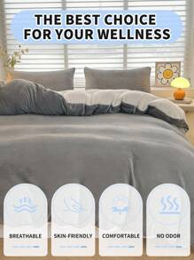 2/3 件套羽绒被套，床上用品，舒适温暖的床上用品套装，双面被套，亲肤羽绒被套，纯色床上用品套装，柔软舒适的卧室和客房床上用品，透气床上用品套装，配有 1 个羽绒被套和 1/2 个枕套，无填充物，适合双人全尺寸特大号双人床，适合秋冬季，家纺礼品，可机洗 - 灰色 - 查看 4