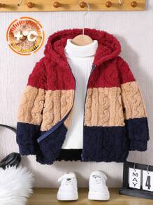 SHEIN Leap Crew 1 chiếc áo khoác Raglan lông cừu màu nâu cỡ lớn thoải mái dễ thương thường ngày cho bé trai, thích hợp cho các buổi đi chơi, đi học, tụ tập, mùa thu và đông - màu nâu - Xem 1