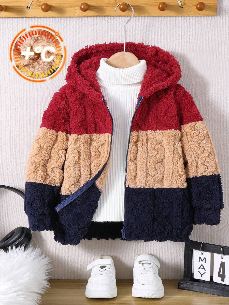 SHEIN Leap Crew 1 chiếc áo khoác Raglan lông cừu màu nâu cỡ lớn thoải mái dễ thương thường ngày cho bé trai, thích hợp cho các buổi đi chơi, đi học, tụ tập, mùa thu và đông - màu nâu - Xem 1