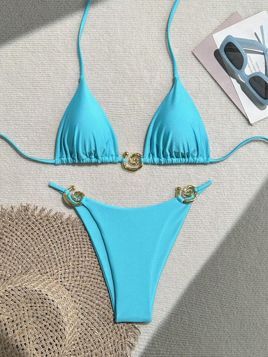 Swim Vcay Bộ bikini thời trang và gợi cảm màu trơn cho nữ đi biển mùa hè - Màu xanh lam - Xem 1