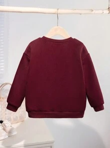 SHEIN 年轻女孩优雅休闲百搭运动衫，3D 花卉图案，圆领，黑色，适合秋季、冬季、日常穿着和正式场合、假日、夏季、旅行 - 酒紅色 - 查看 2