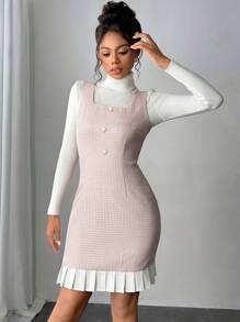 Chiquease 方领撞色拼布下摆优雅短款连衣裙 - 彩色 - 查看 3