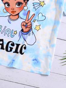 Teen Girl Casual Street Chic Girl Portrait Tie Dye Print T-Shirt - Baby Blue - View 4