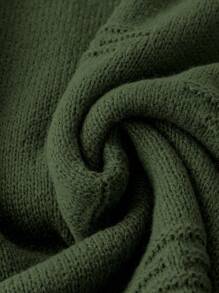 SHEIN Clasi Plus Size Women's Faux Pearl Decor Crew Neck Long Sleeve Pullover Sweater, Autumn/Winter Knit Pullover Fall - Army Green - View 3