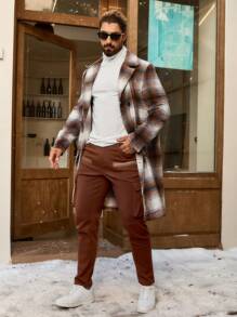 Manfinity Homme Men's Slim Fit Multi-Pocket Pants, Solid Color Casual And Fashionable For Daily Wear - Brown - View 7