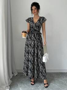 Rafferiza 女士优雅喇叭 A 字形长裙，飘袖，收腰，适合所有季节 - 黑色 - 查看 4