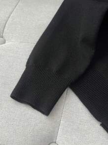 SHEIN Unity Women's Bow Decor Loose Cardigan, Casual For Autumn & Winter - Black - View 5