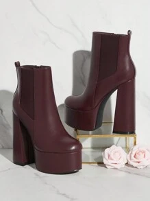 SHUZIA Botines de plataforma con tacón en forma de triángulo para mujer - Nuevos regalos para el Año Nuevo, el Día de San Valentín, y zapatos de verano para el Día de San Valentín - Burdeos - Ver 4