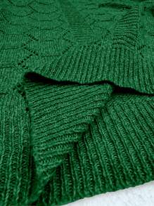 EMERY ROSE Plus Size Women Solid Color V-Neck Hollow Long Sleeve Pullover Sweater For Autumn/Winter Knit Pullover Fall - Green - View 3