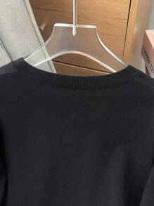 SHEIN Unity Women's Bow Decor Loose Cardigan, Casual For Autumn & Winter - Black - View 4