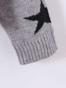 SHEIN Explorewe Tween Girls Star Pattern Thicken Fuzzy Collar Zip-Up Gray Sweater, Suitable For Street Wear In Autumn/Winter - Grey - View 4