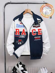 Tween Boy Graphic Pattern Stand Collar Thermal Lined Jacket For Winter - Multicolor - View 1