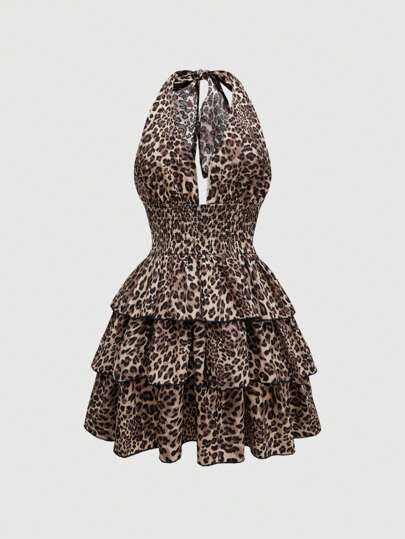 J-Fashion Robe moulante mini à col montant et imprimé léopard sexy pour femmes