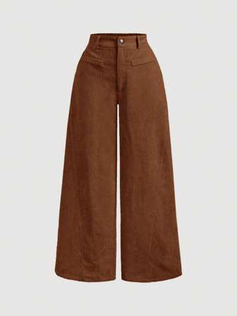 SHEIN MOD Pantalon côtelé vintage simple et unicolore en couleur unie pour femmes en tailles plus, pantalon kaki pour femmes, pantalon large pour femmes, pour l'hiver