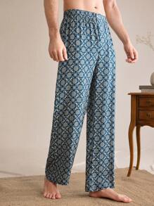 SHEIN EverLounge Pantalones casuales sueltos y rectos con estampado floral para hombre, pantalón de estar en casa