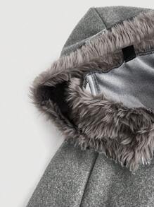 Flirla 大码女式秋冬带扣设计斗篷拼布毛绒连帽大衣