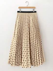 Franclia 女士撞色波点褶裥优雅半身裙 - 杏色 - 查看 2