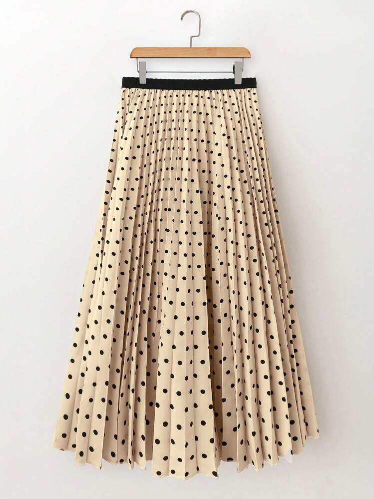 Franclia 女士撞色波点褶裥优雅半身裙 - 杏色 - 查看 2