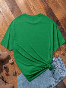 SHEIN LUNE Maglietta da donna con stampa casual di cervi, girocollo, maniche corte, taglio ampio, adatta per l'estate