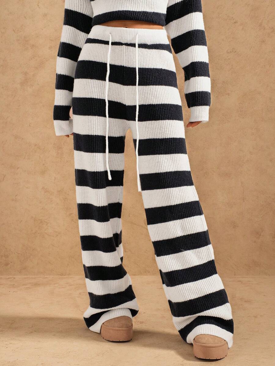 Forever 21 女士冬季蓝白条纹休闲家居针织毛衣裤 - 藍白色 - 查看 1