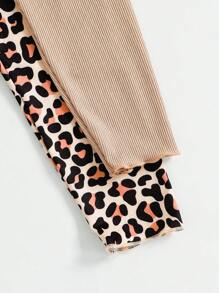 2pcs/Set Girls Cozy Rib & Fashionable Leopard Print Soft Long Leggings - Multicolor - View 3