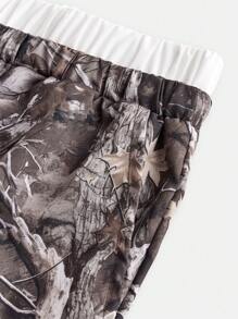 SHEIN Tween Girl Fashionable Woven Contrast Elastic Waisted Camouflage Print Wide Leg Pants - Brown - View 4