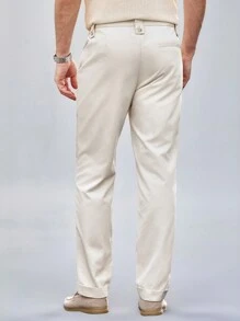 Mainfolk Men's Woven Slim-Fit Casual Long Mid-Rise Straight Leg Pants, Suitable For Daily Wear - Apricot - View 5