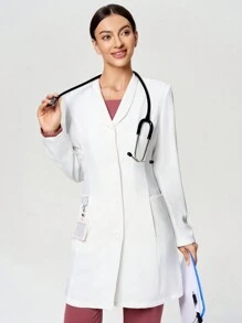 Scrubzie Anti-Wrinkle Lapel Long Women's Laboratory Coat White Dust Coat