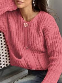 Chiquease Women's Casual Chic Button Up Solid Color Knit Sweater - Pink - View 4