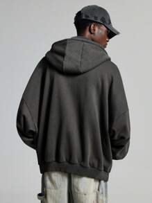 NEON BLANC Men's Street Style Fried Salt & Numeric Print Knitted Hooded Sweatshirt, For Fall Winter - Black - View 4