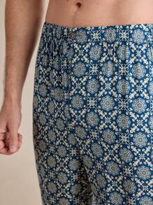 SHEIN EverLounge Pantalones casuales sueltos y rectos con estampado floral para hombre, pantalón de estar en casa