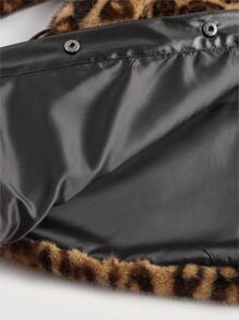 Firerie Women Leopard Print Fluffy PU Splice Long Sleeve Jacket - Brown - View 9