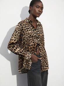 Maija Women's Casual Leopard Print Long Sleeve Shirt, Autumn - Multicolor - View 4