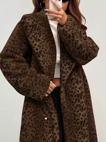 Muchica Women's Leopard Print Casual Versatile Long Sleeve Fluffy Jacket - Coffee Brown - View 6