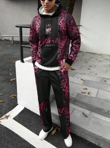 Manfinity EMRG بدلة رياضية كاجوال رجالية شاملة على هودي بسحاب وبنطال مع طباعة حرفية ونمر