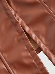 SHEIN MOD 纯色 PU 皮革紧身胸衣 棕色 胸杯 腰部塑形 束身衣上衣